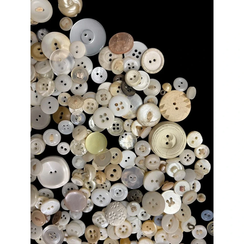 Vintage Button Lot Over 500 White Cream Neutral Craft Sewing